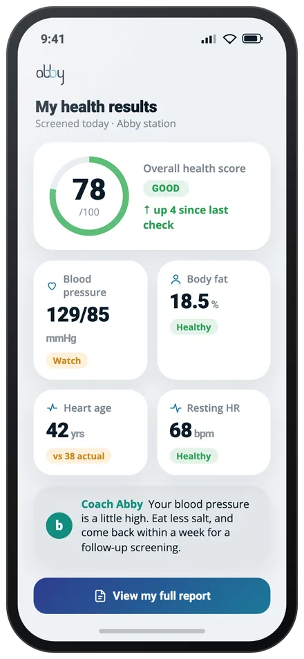 Health results screen
