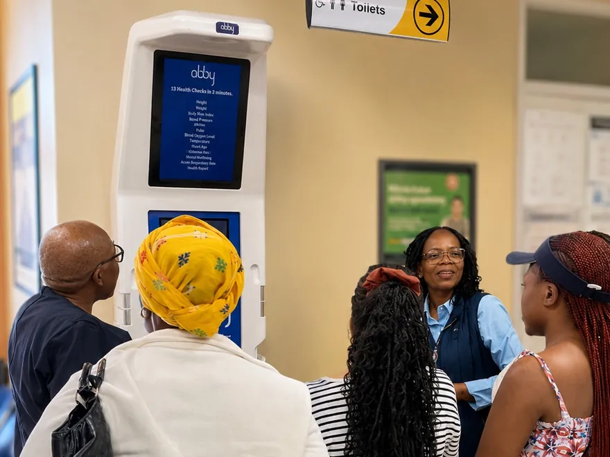 People at an Abby health station